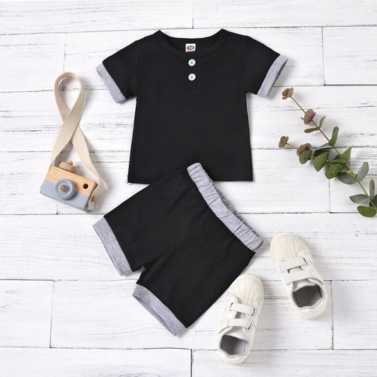 Boys Black Color Block Set